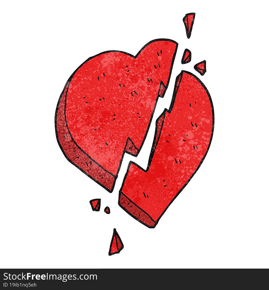 freehand textured cartoon broken heart symbol