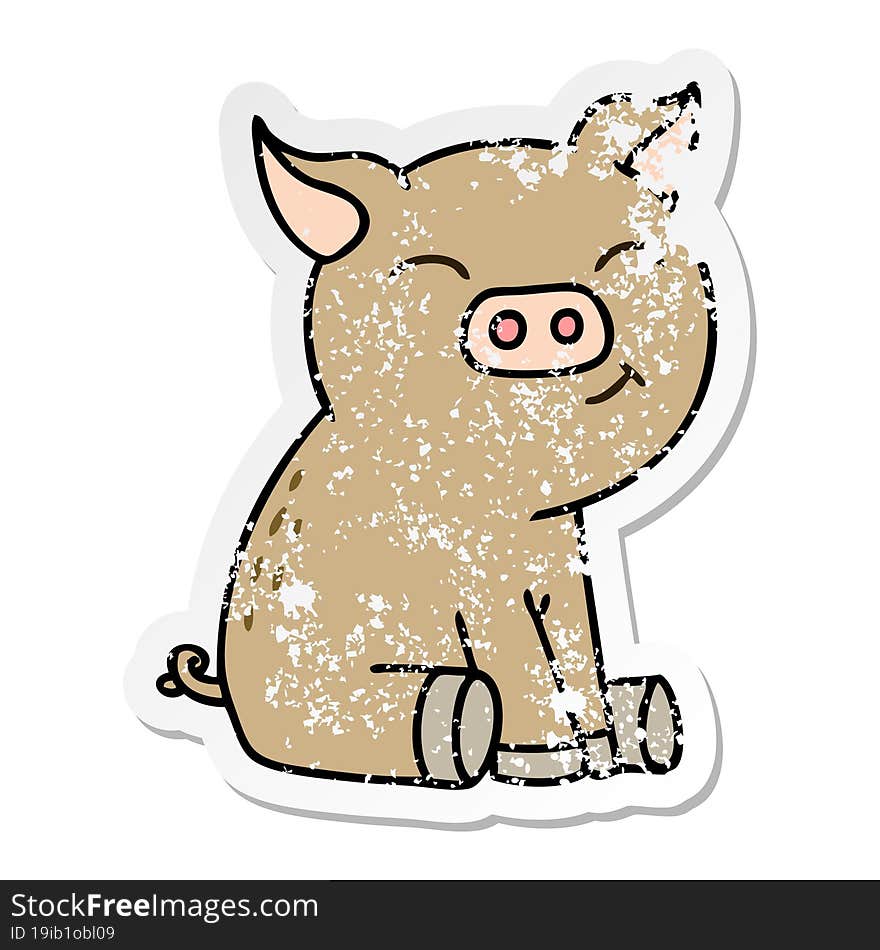 distressed sticker of a quirky hand drawn cartoon pig