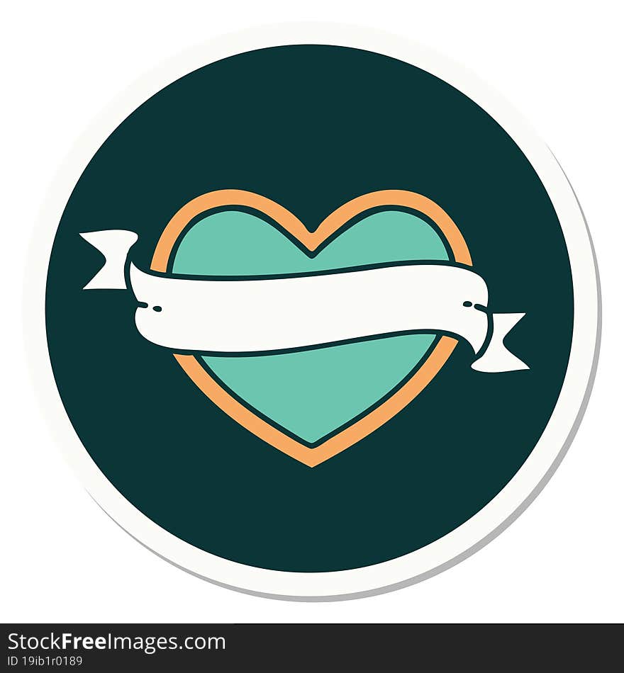 sticker of tattoo in traditional style of a heart and banner. sticker of tattoo in traditional style of a heart and banner