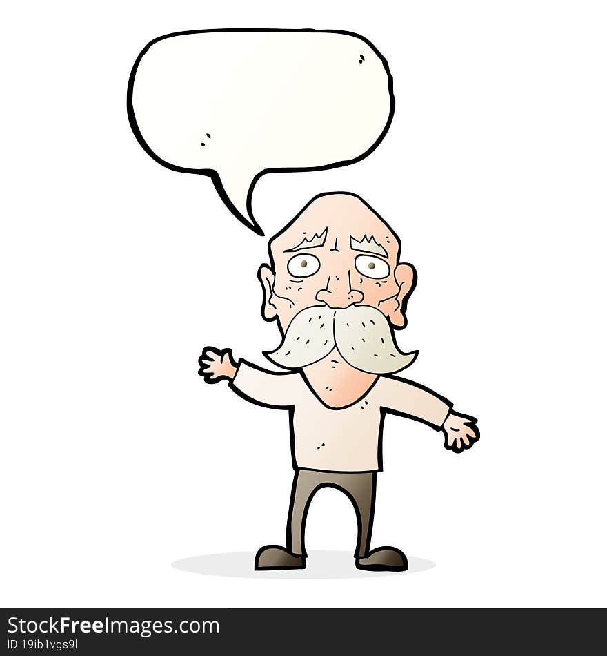 Cartoon Worried Old Man With Speech Bubble