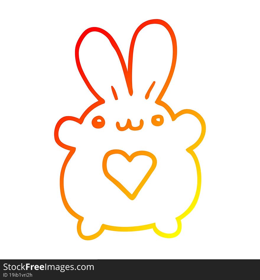 warm gradient line drawing of a cute cartoon rabbit with love heart