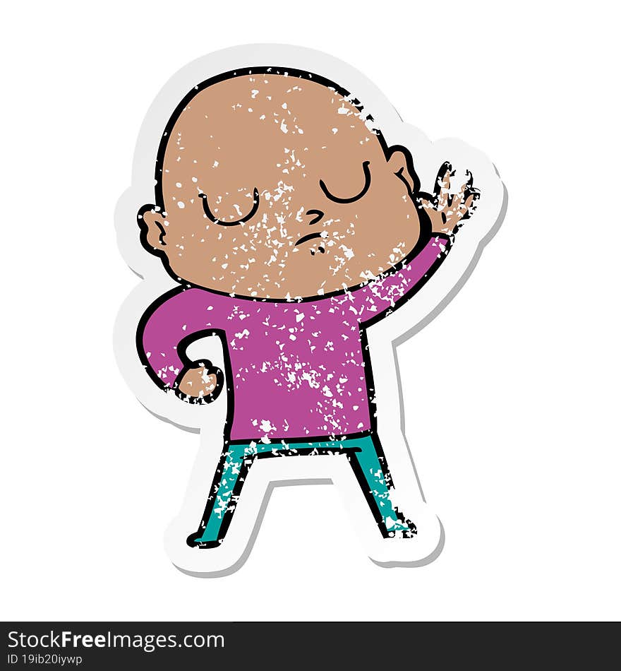 distressed sticker of a cartoon bald man