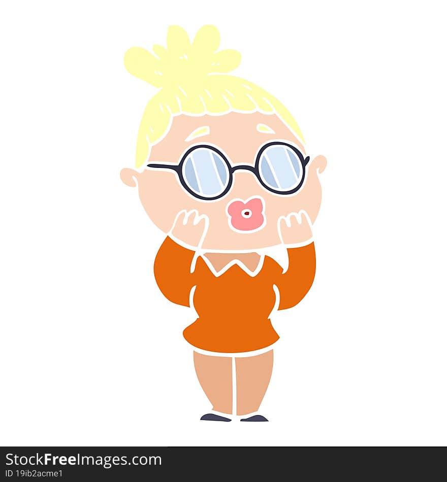 flat color style cartoon woman wearing spectacles