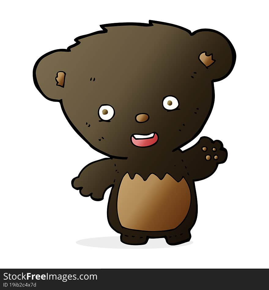 cartoon black bearcub waving