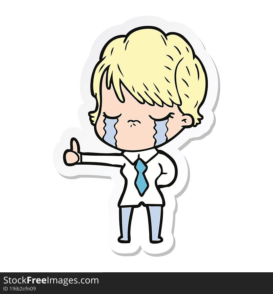 Sticker Of A Cartoon Woman Crying