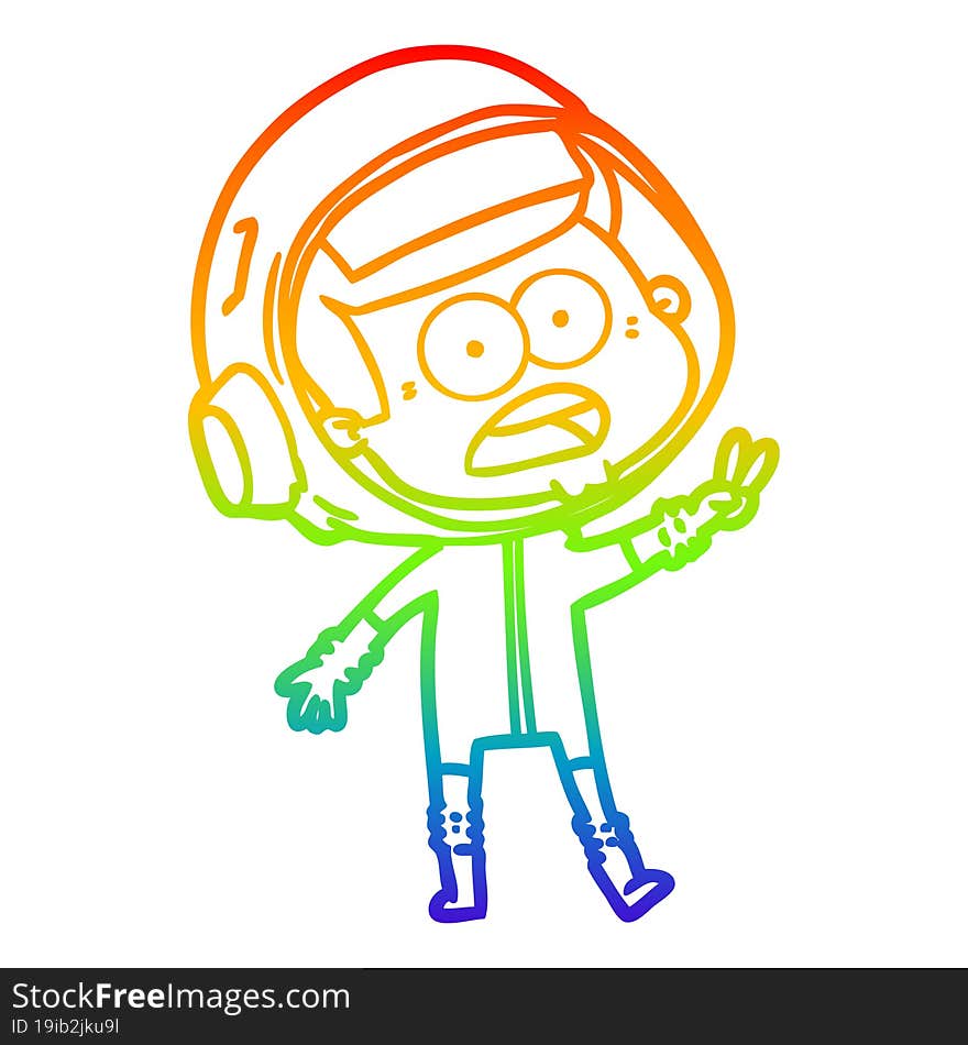 Rainbow Gradient Line Drawing Cartoon Surprised Astronaut