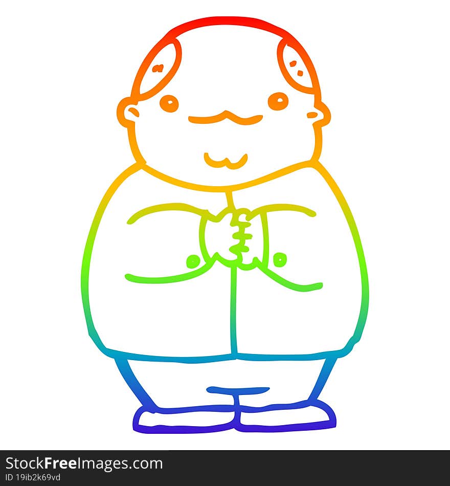 Rainbow Gradient Line Drawing Cartoon Balding Man