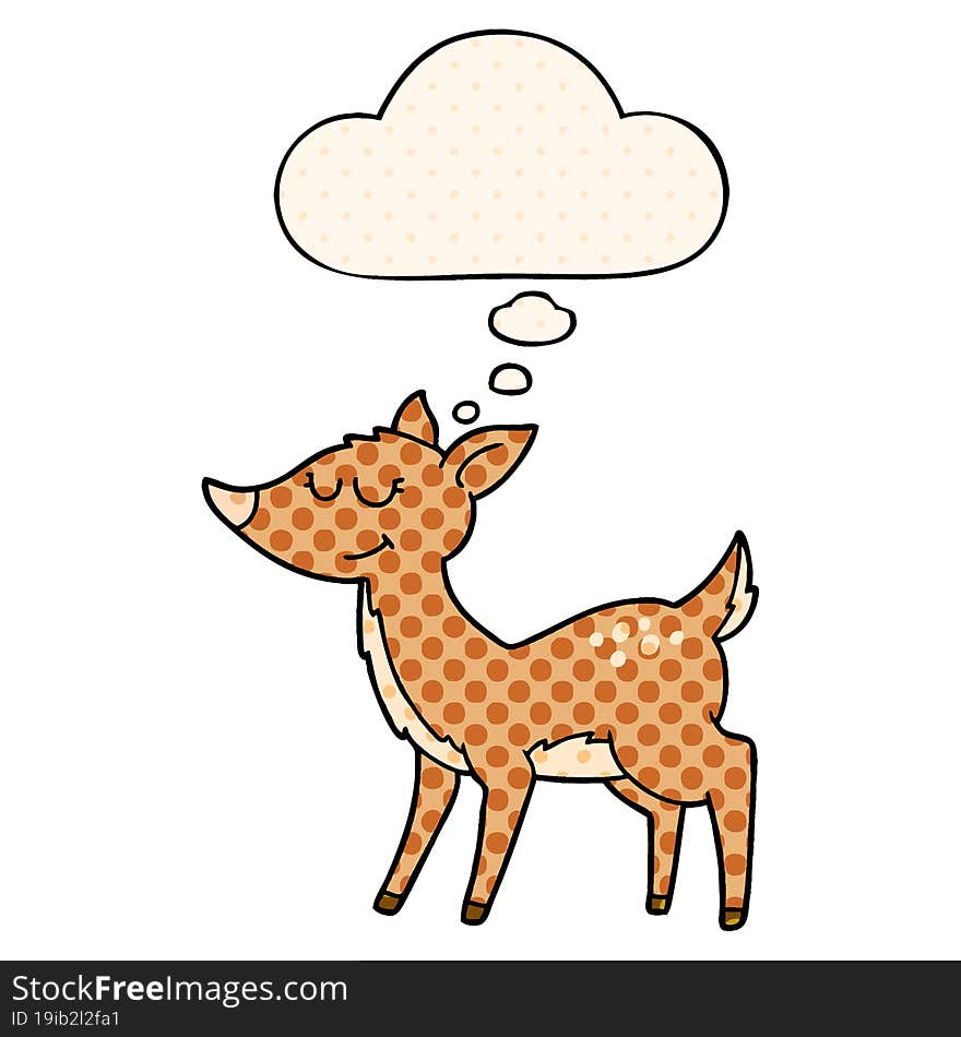 cartoon deer with thought bubble in comic book style