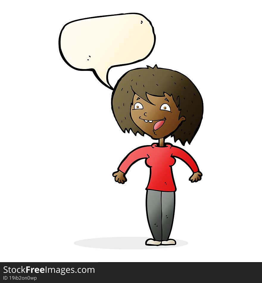 cartoon excited woman with speech bubble