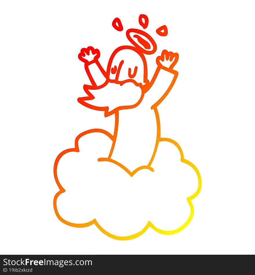 warm gradient line drawing cartoon god on cloud