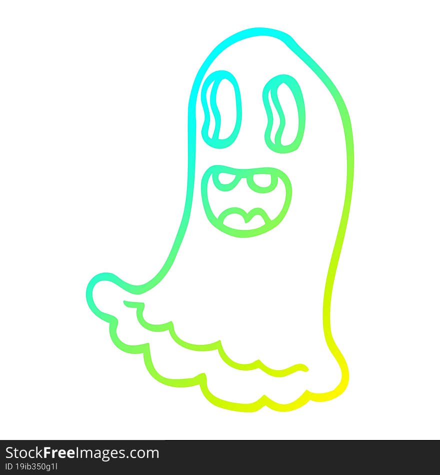 cold gradient line drawing of a cartoon spooky ghost