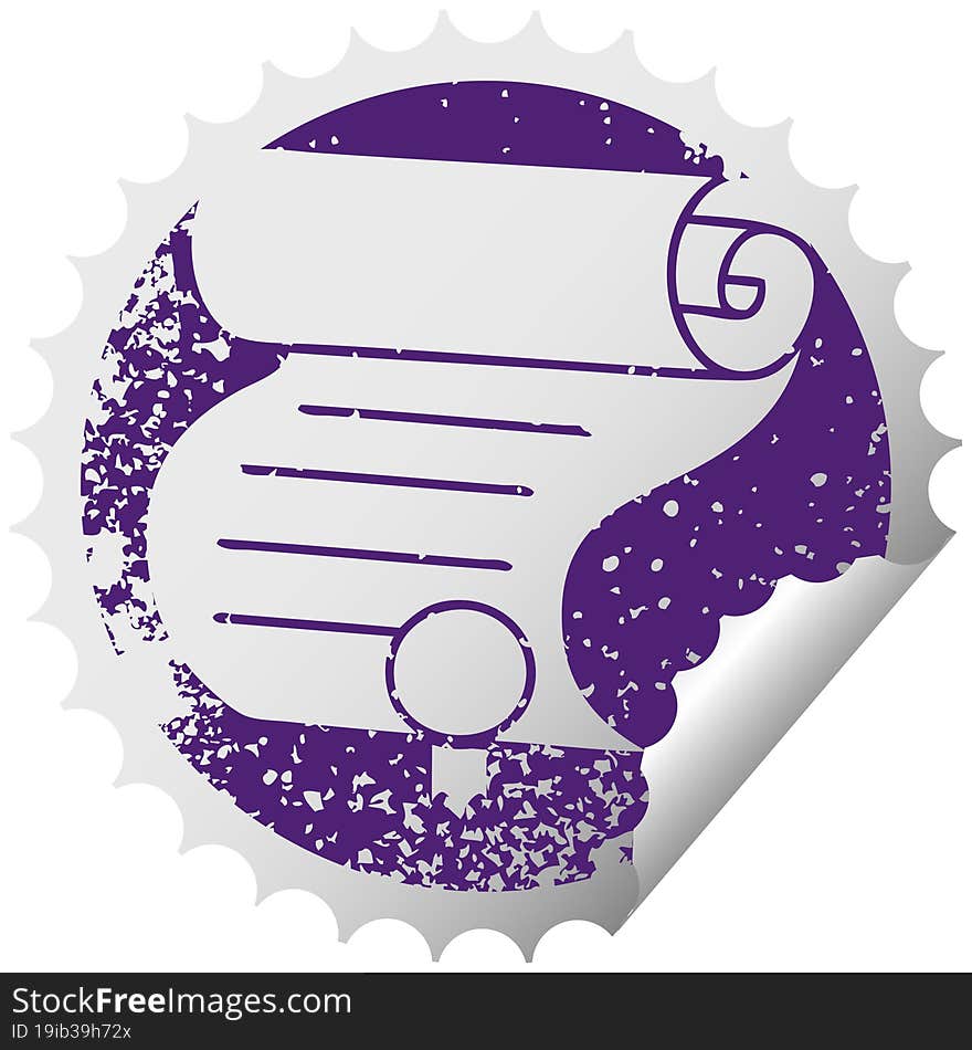 distressed circular peeling sticker symbol important document