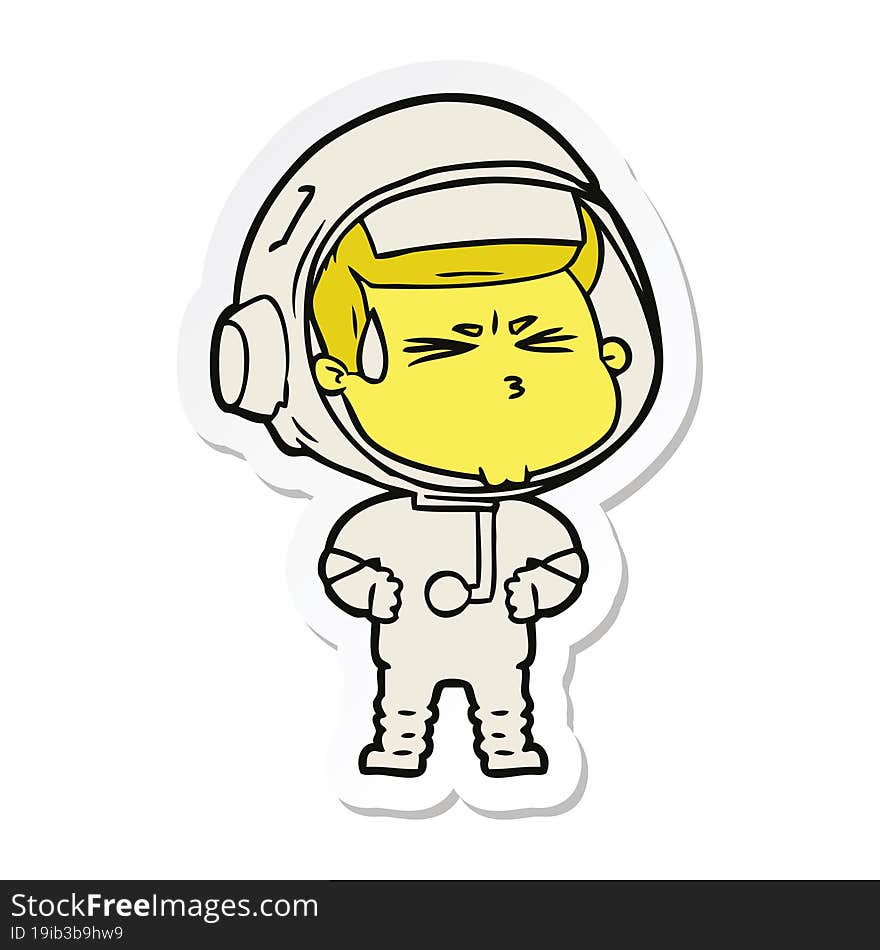 sticker of a cartoon stressed astronaut