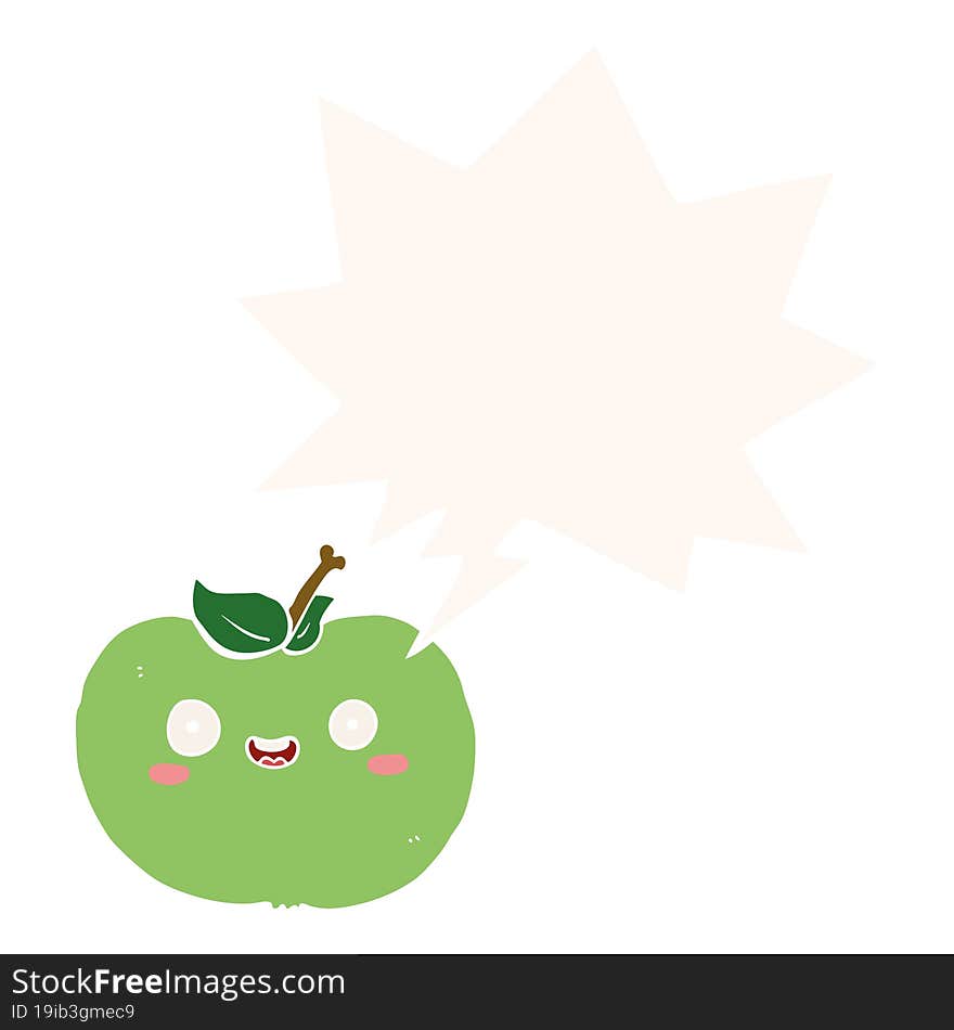 Cartoon Apple And Speech Bubble In Retro Style