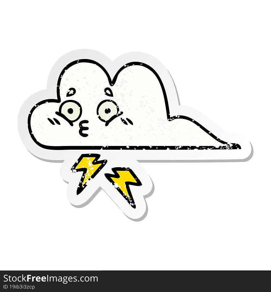 distressed sticker of a cute cartoon thunder cloud