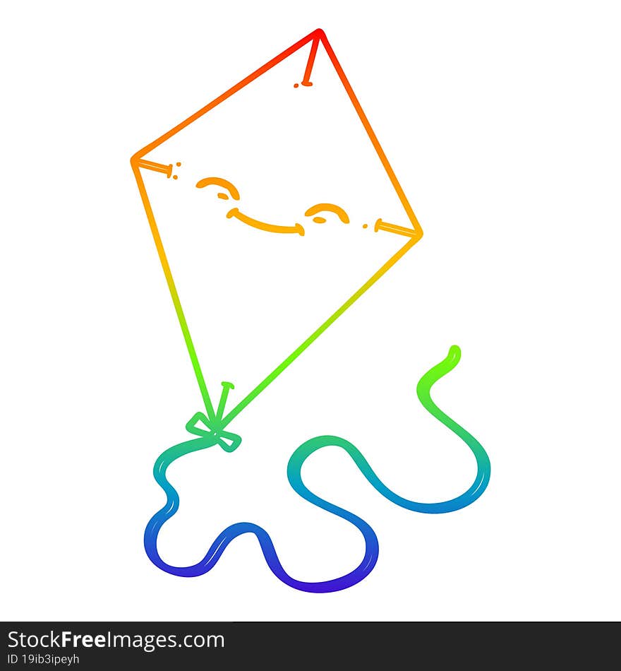 Rainbow Gradient Line Drawing Cartoon Kite