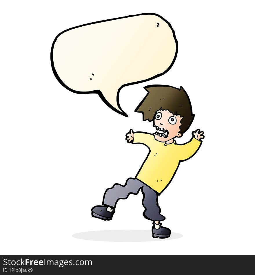 cartoon terrified man with speech bubble