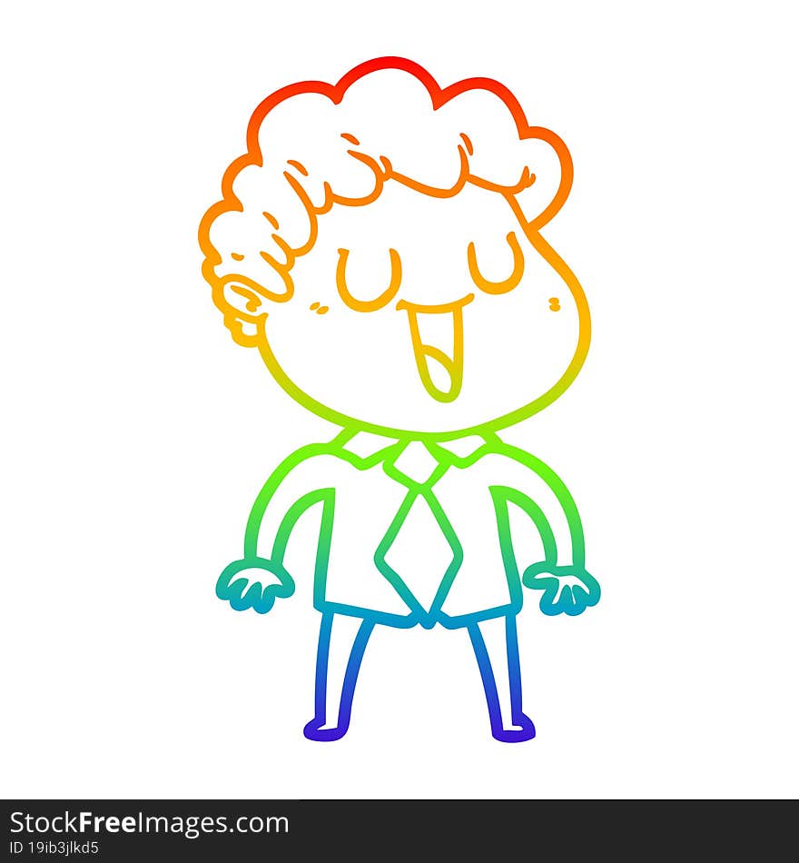 Rainbow Gradient Line Drawing Laughing Cartoon Man