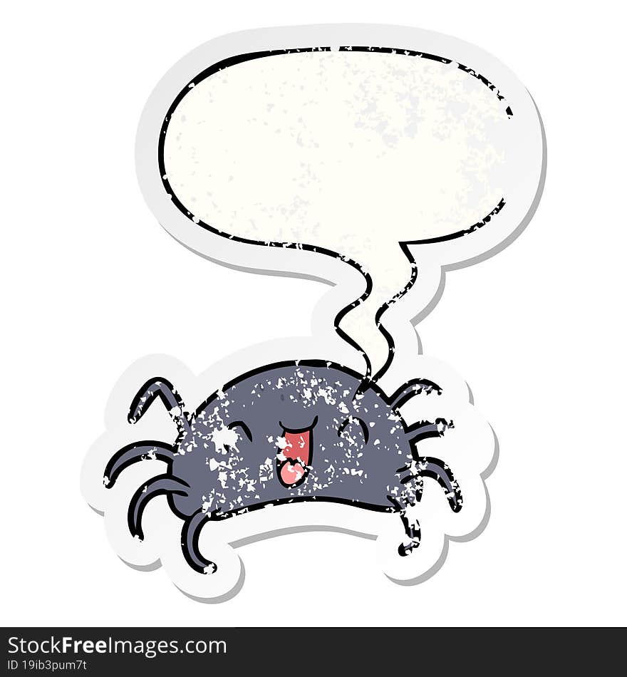 Cartoon Halloween Spider And Speech Bubble Distressed Sticker