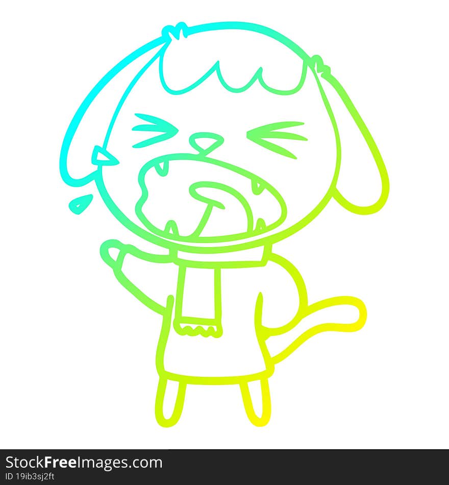 cold gradient line drawing of a cute cartoon dog