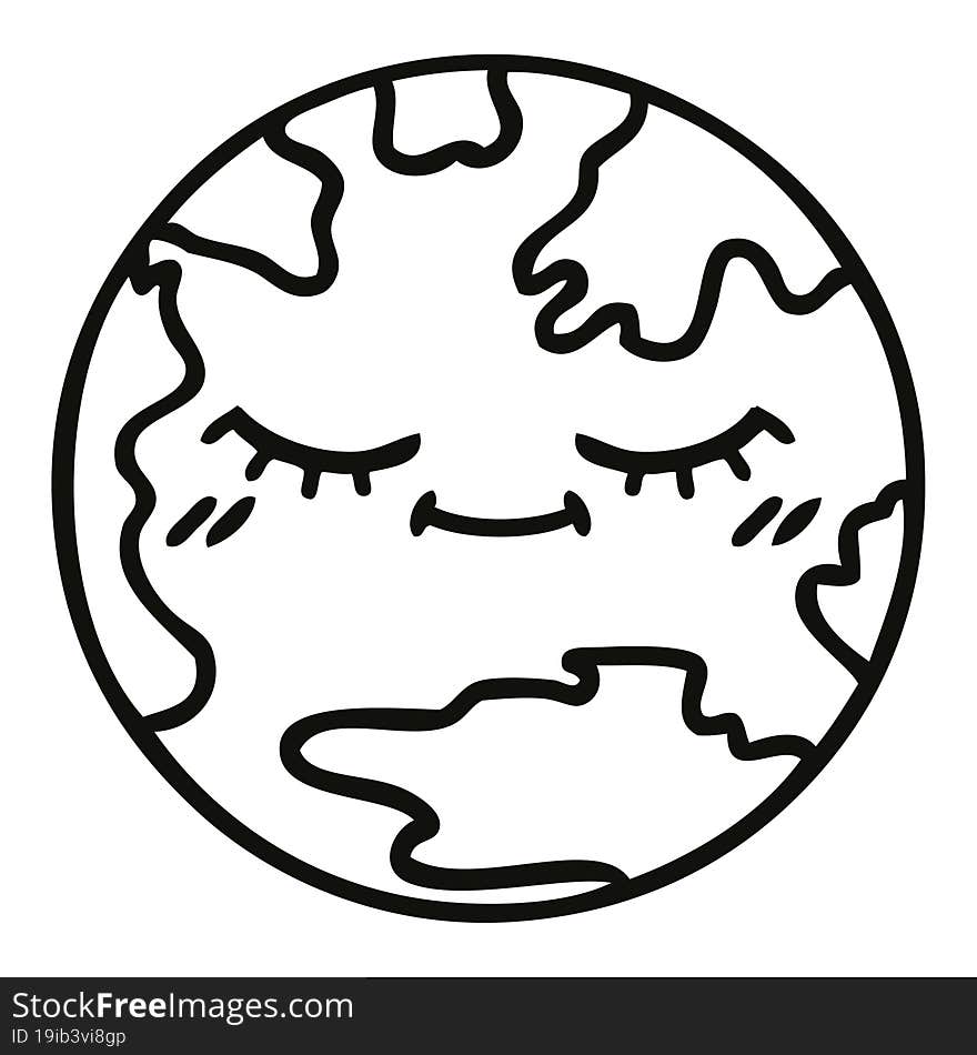 line drawing cartoon planet earth