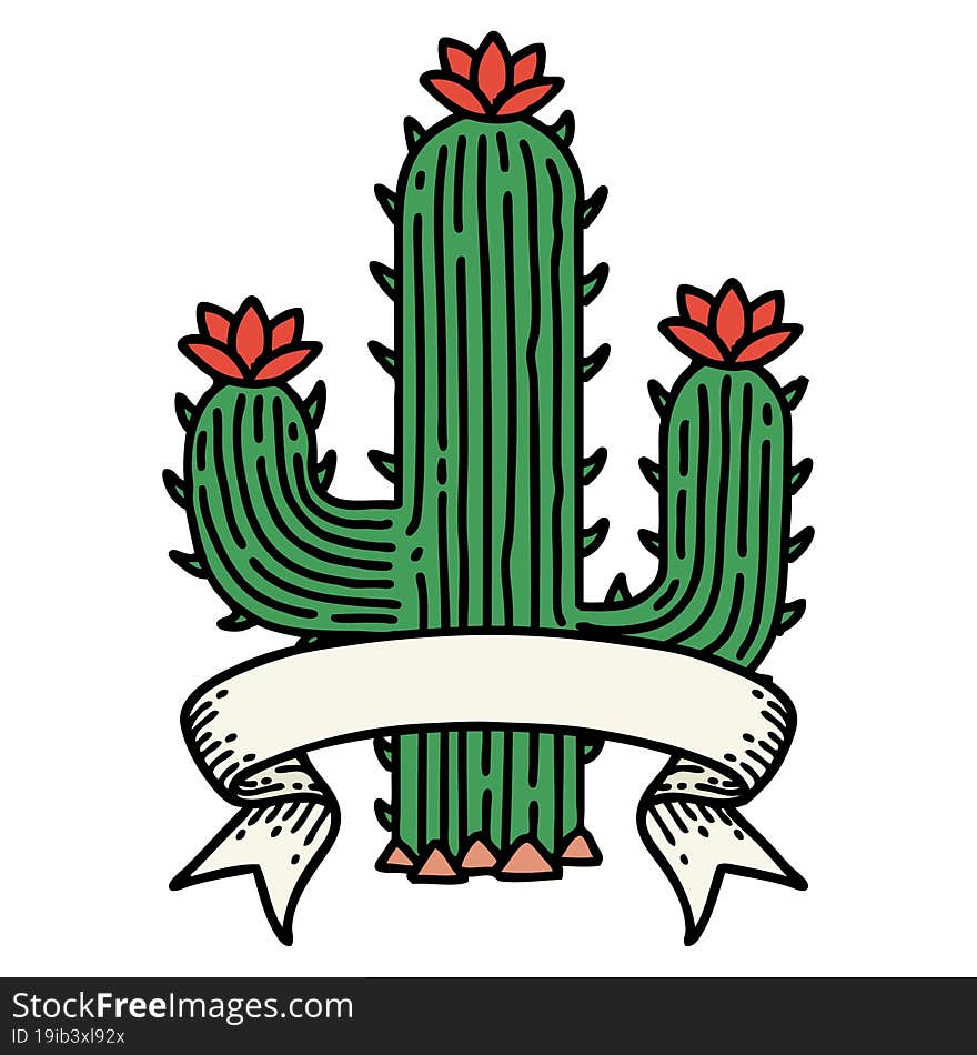 tattoo with banner of a cactus