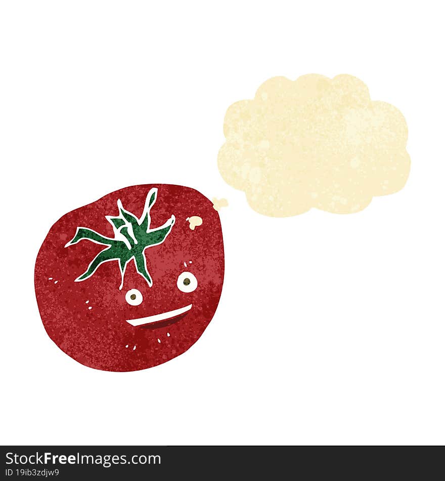 cartoon happy tomato with thought bubble