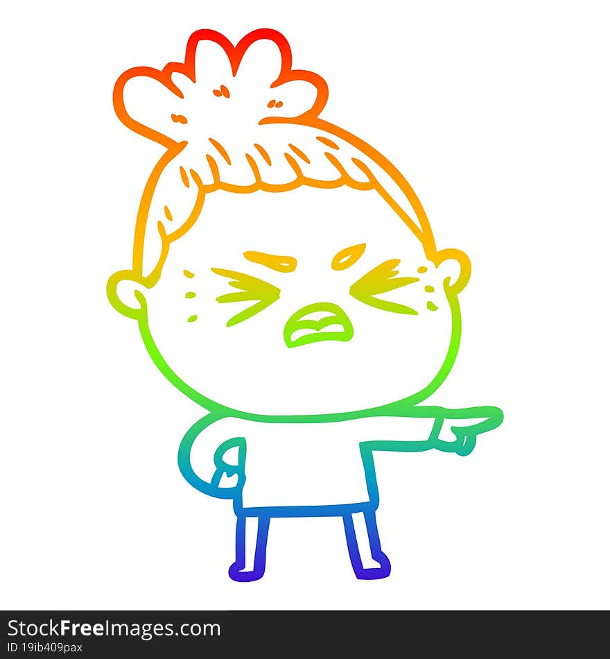 rainbow gradient line drawing cartoon angry woman