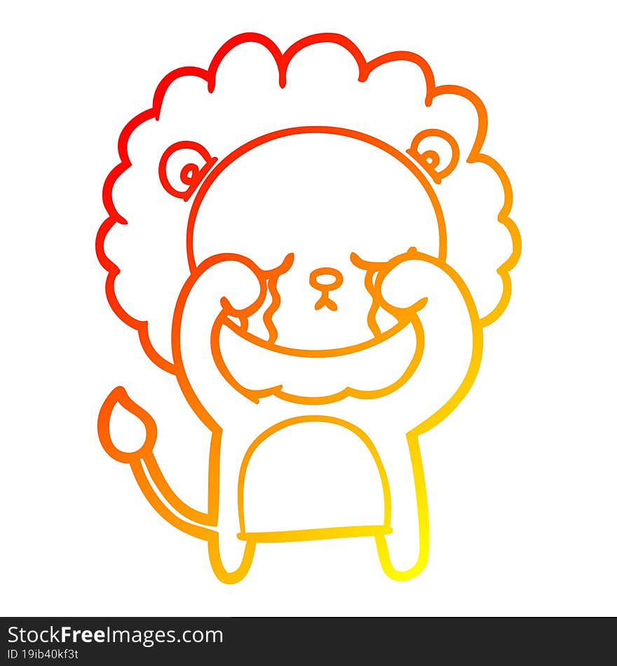 warm gradient line drawing crying cartoon lion