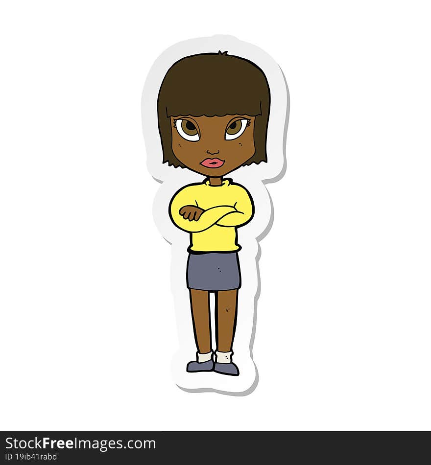 sticker of a cartoon woman with crossed arms