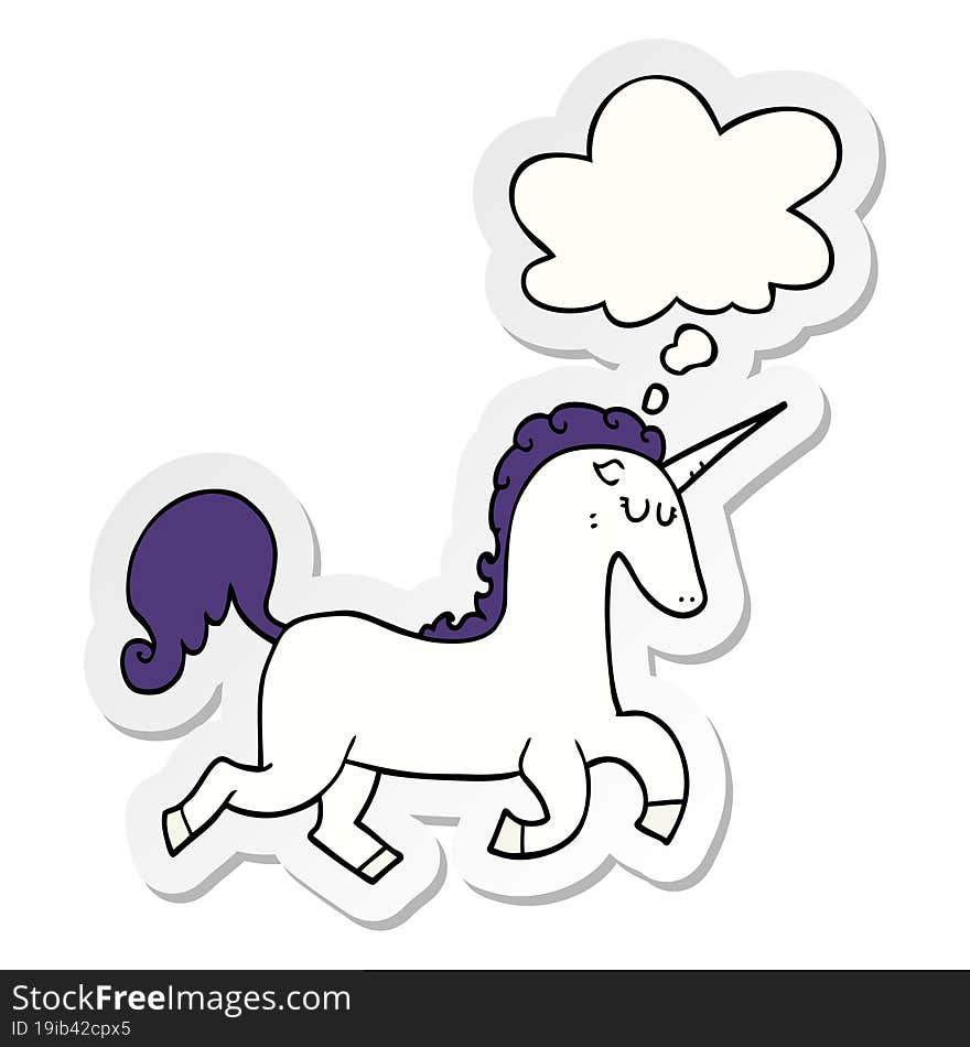 cartoon unicorn and thought bubble as a printed sticker