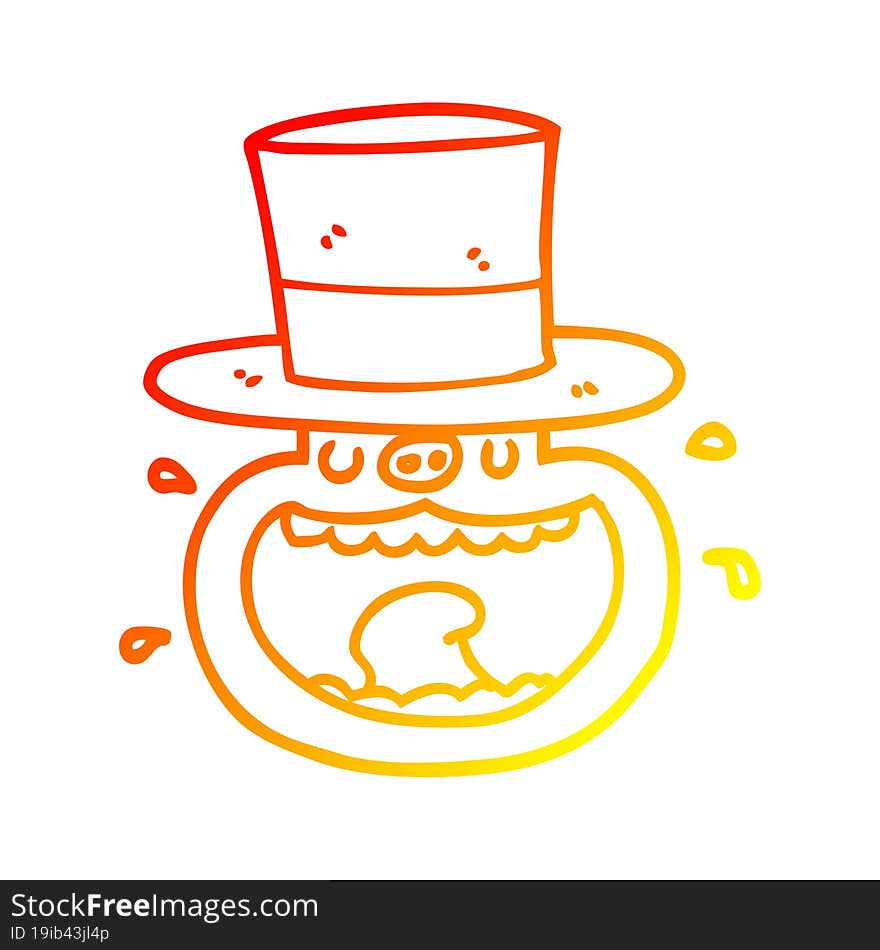 Warm Gradient Line Drawing Cartoon Pig Wearing Top Hat