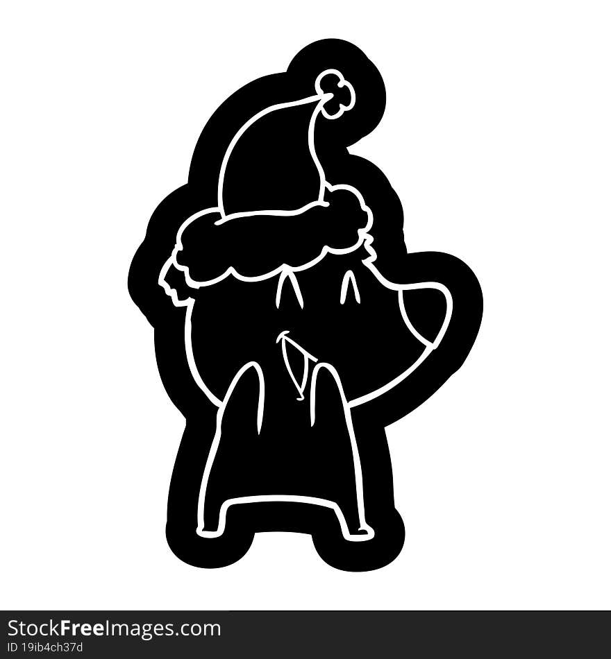 laughing polar bear quirky cartoon icon of a wearing santa hat