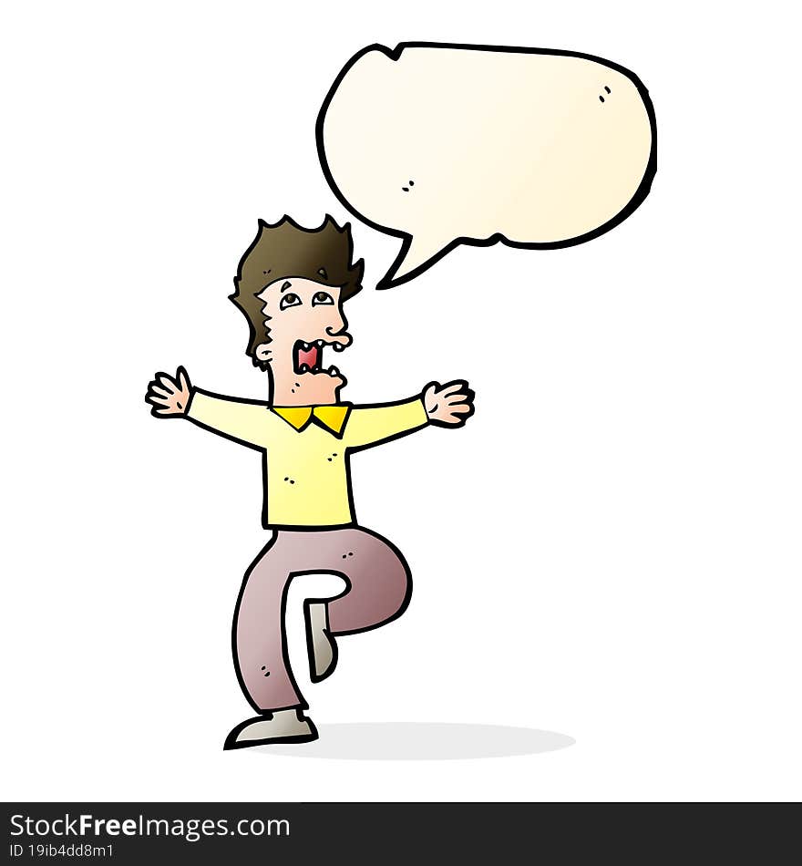 cartoon terrified man with speech bubble