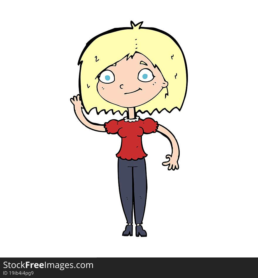 cartoon woman waving