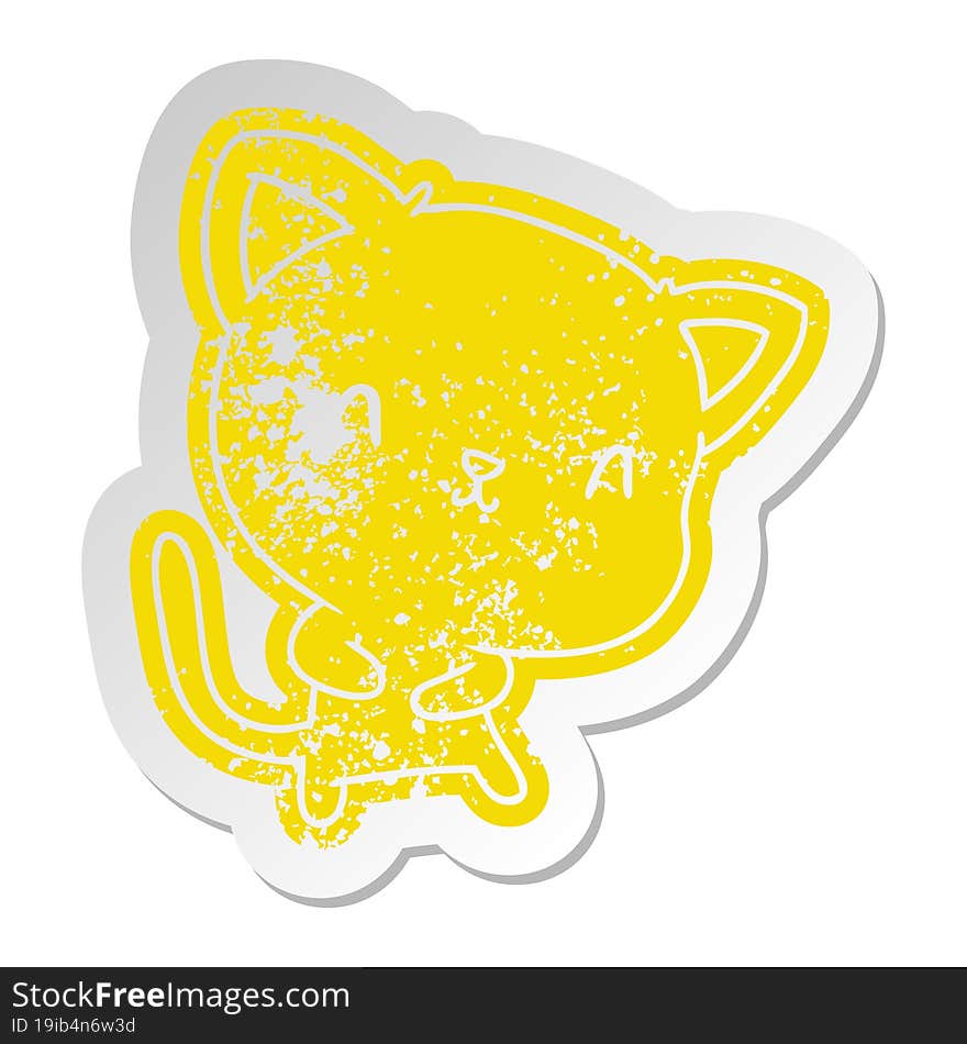 distressed old cartoon sticker of cute kawaii cat. distressed old cartoon sticker of cute kawaii cat