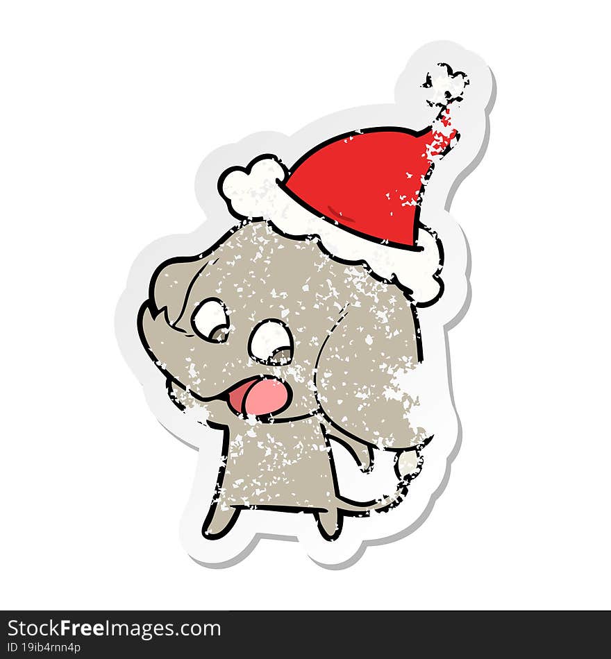 cute hand drawn distressed sticker cartoon of a elephant wearing santa hat. cute hand drawn distressed sticker cartoon of a elephant wearing santa hat