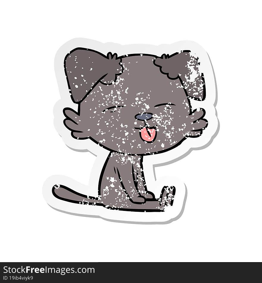 distressed sticker of a cartoon dog sticking out tongue