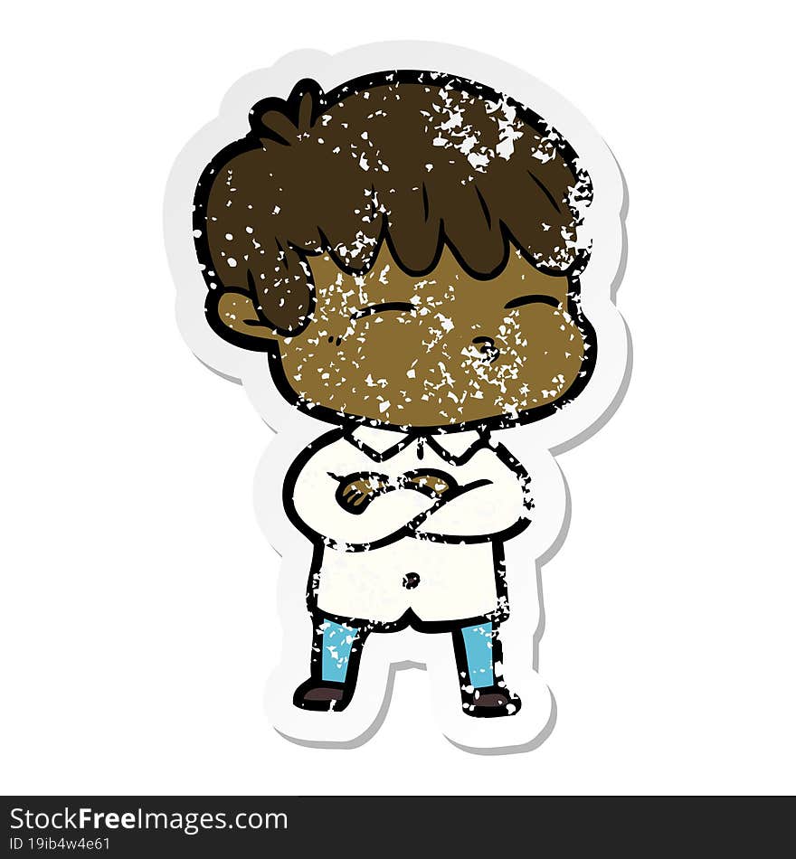 distressed sticker of a cartoon curious boy