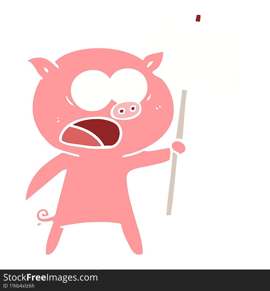 flat color style cartoon pig protesting