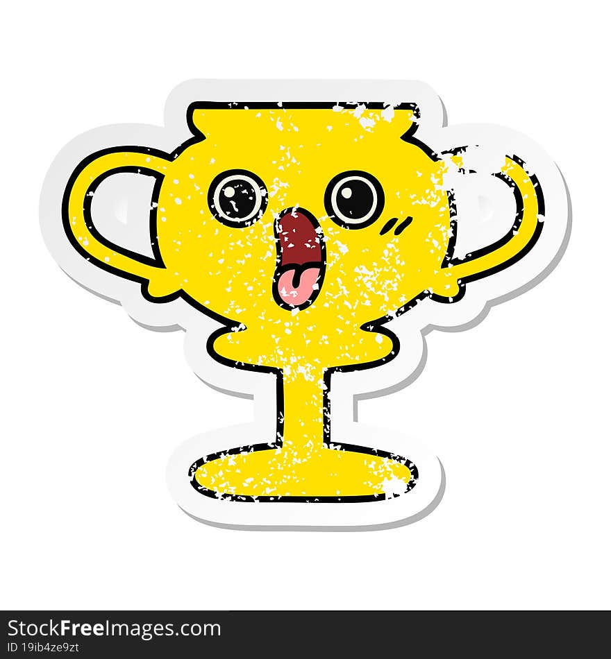 Distressed Sticker Of A Cute Cartoon Trophy