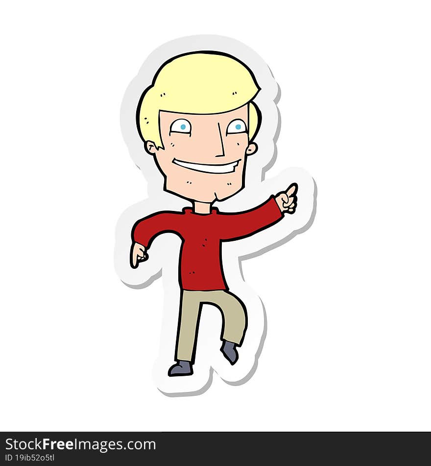 Sticker Of A Cartoon Happy Man Pointing