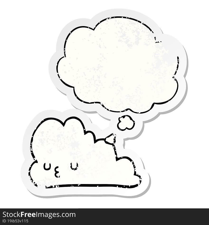 cute cartoon cloud and thought bubble as a distressed worn sticker