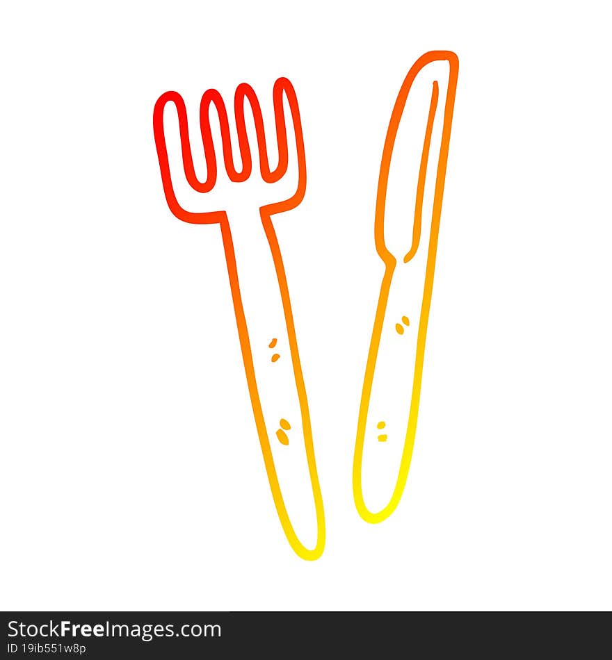 warm gradient line drawing cartoon knife and fork