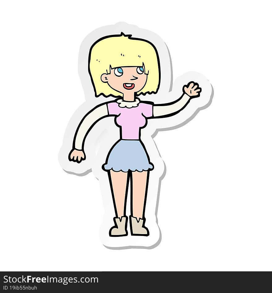 sticker of a cartoon girl waving