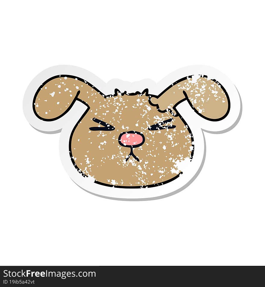 Distressed Sticker Of A Quirky Hand Drawn Cartoon Dog Face