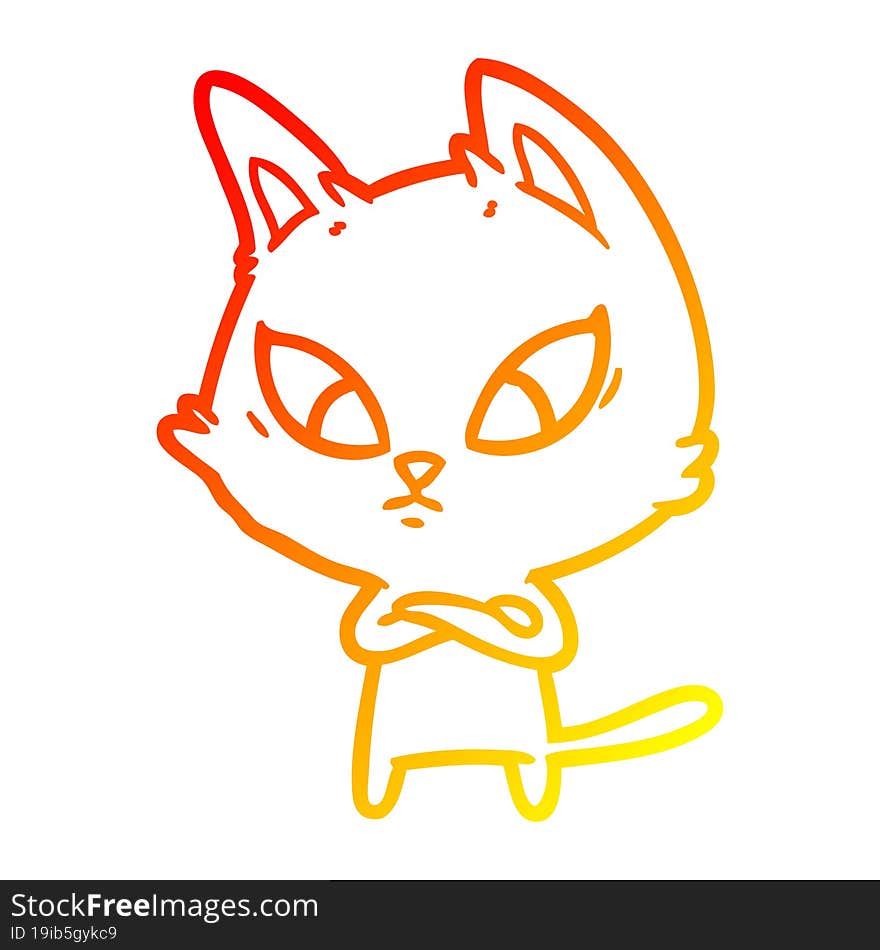 Warm Gradient Line Drawing Confused Cartoon Cat