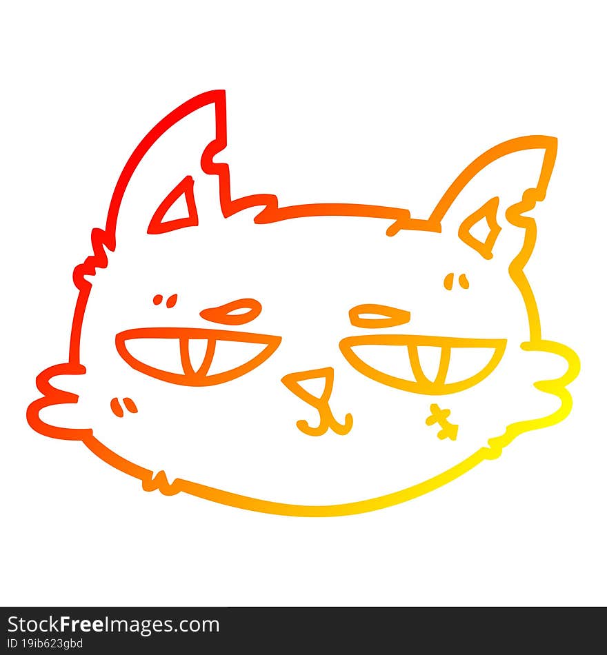 warm gradient line drawing cartoon tough cat face