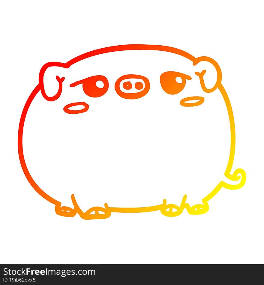 warm gradient line drawing of a cute cartoon pig