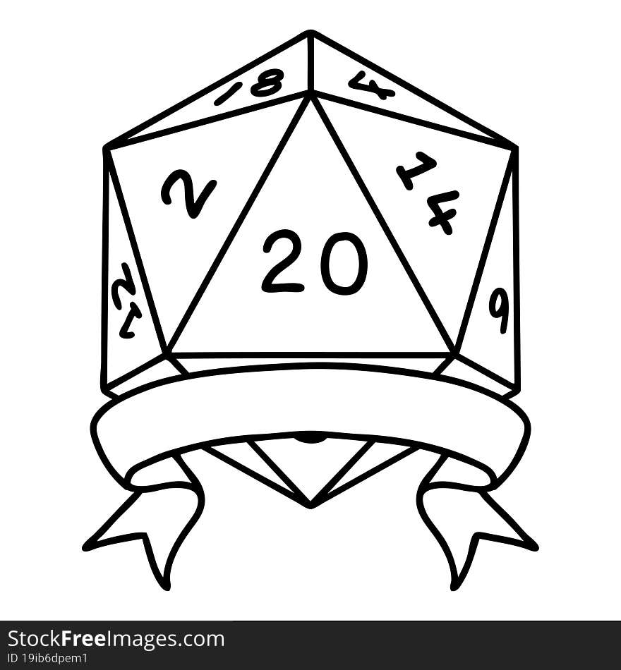 natural 20 critical hit D20 dice roll illustration